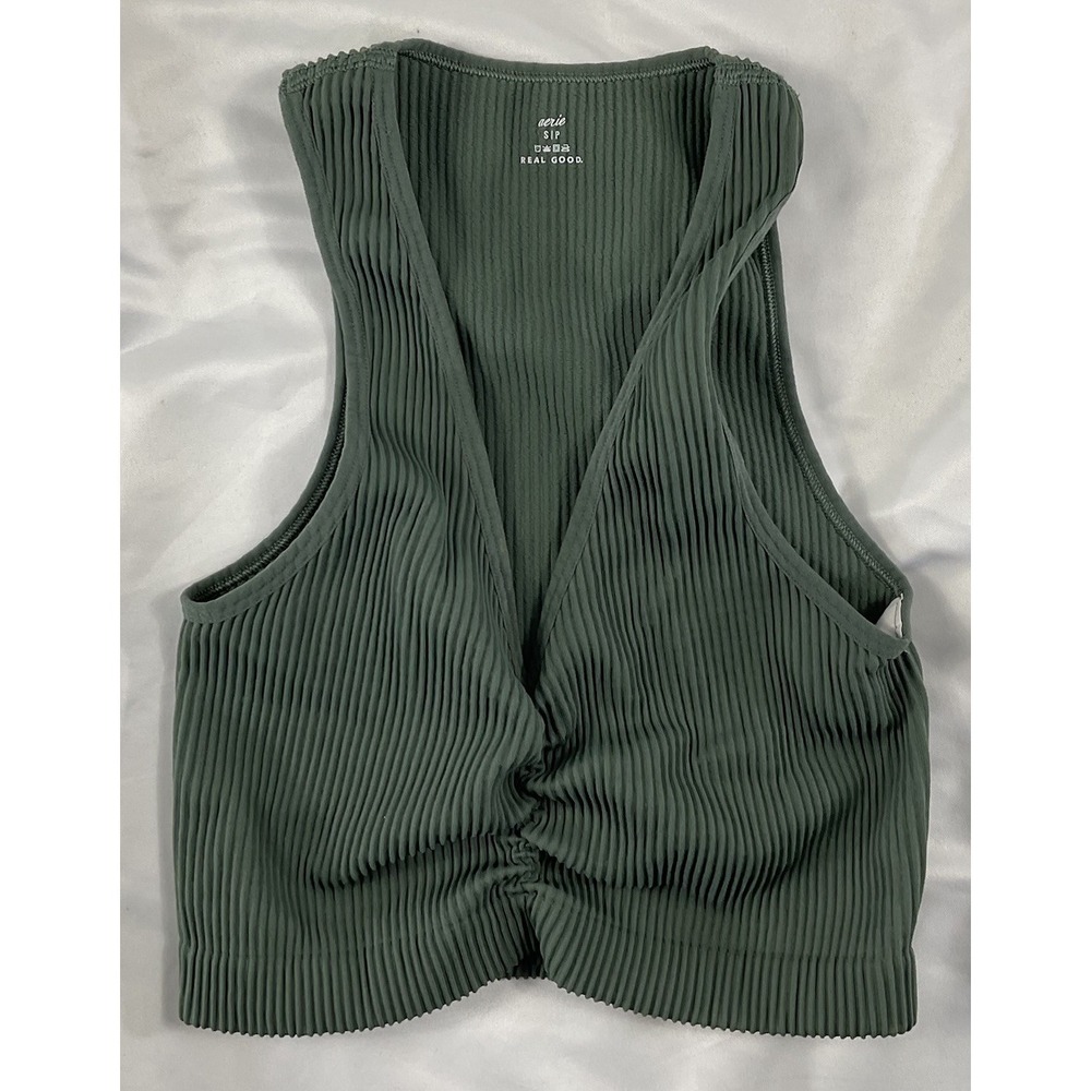 Aerie women's Green V Neck Ribbed Cropped Tank bralette size S Real Good 257